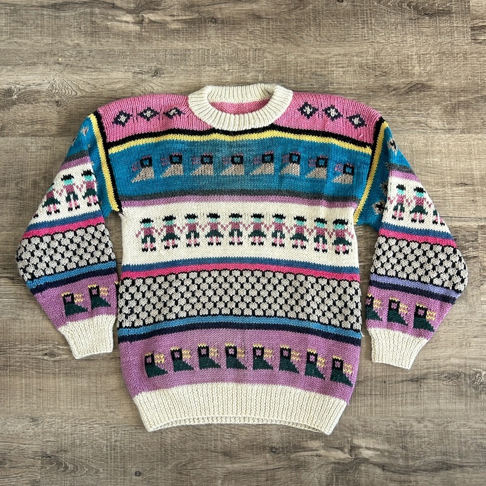 Vintage Peruvian Hand Knit Wool Sweater - Picture 3 of 5